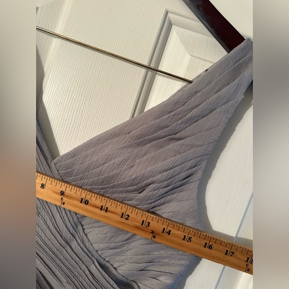 NWT BHLDN Anthro M Kia Sleeveless Maxi Bridesmaid Dress Fog Chiffon V Neck Ruche - Picture 14 of 16